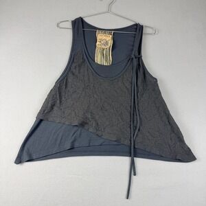 Animale Womens Asymmetric Lace Layered Tank Top Charcoal Grey Size S Tie Y2K